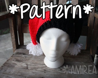 INSTANT DOWNLOAD -- Harley Quinn Beanie Hat - Crochet Pattern - Adult, Teen, Toddler, Baby Sizes