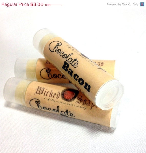 ANNIVERSARY SALE Chocolate Bacon Lip Balm . Cocoa Butter Beeswax Lip Balm Tube by WickedSoaps