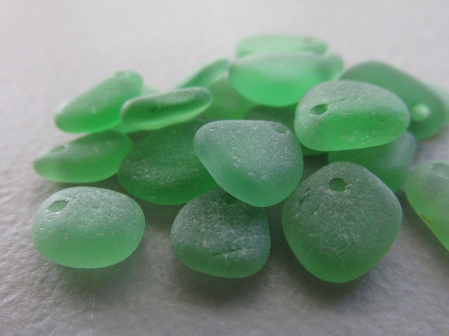 20 Drilled Green Beach Sea Glass Beads Seaglass Beach Glass