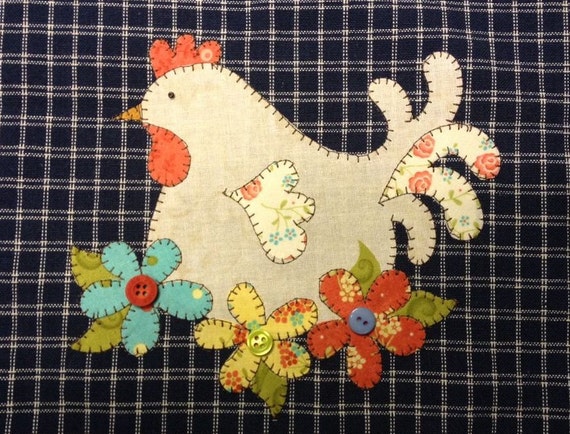 hen applique pdf pattern for tea towel by quilt doodle designs