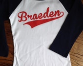 Items similar to Personalized baseball shirt- white with navy sleeves ...