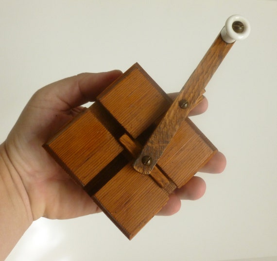 Vintage Folk Art Oak & Cedar Do Nothing Crank Toy