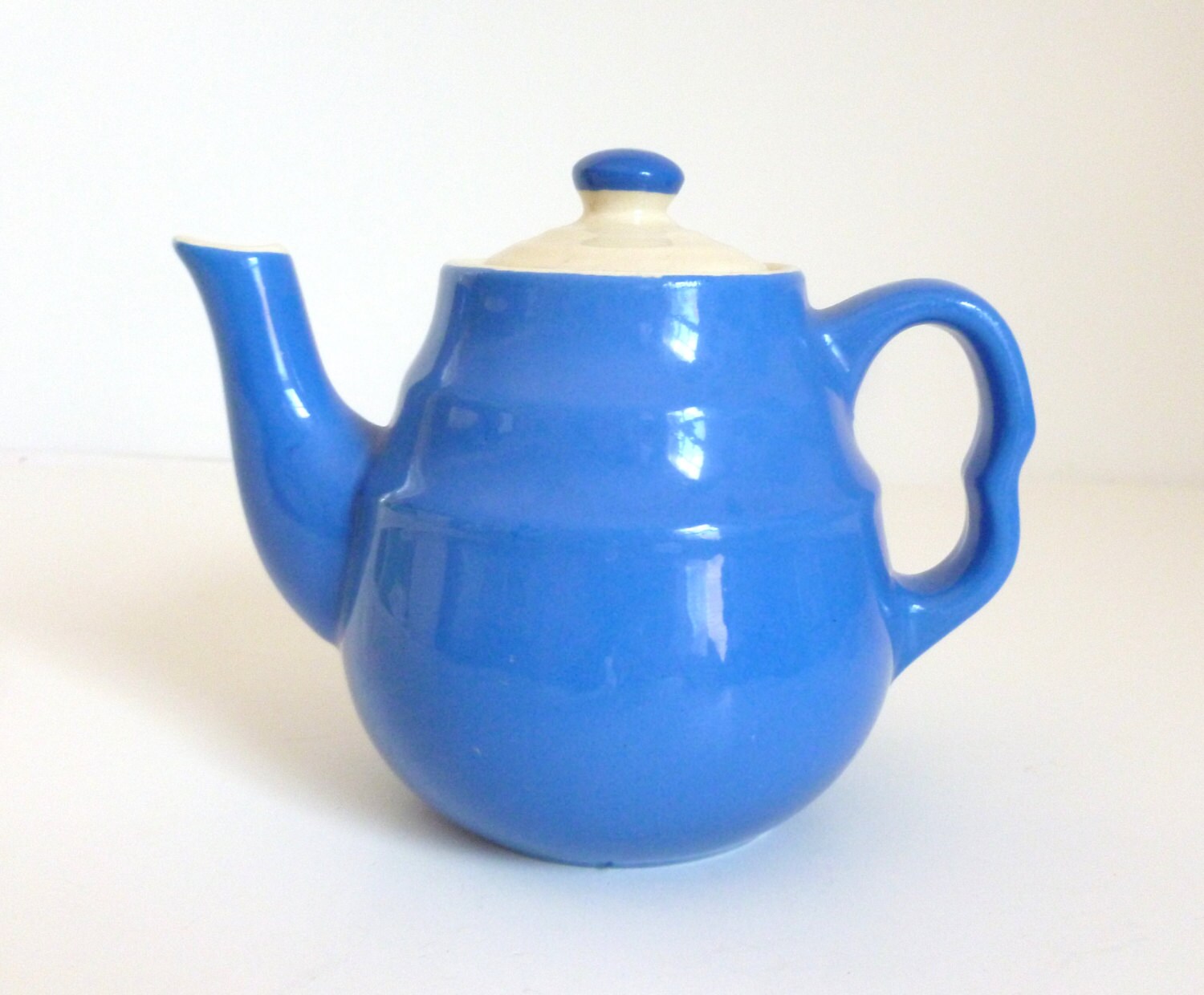 Mid Century Blue & White Ceramic Miniature Personal Teapot Haute Juice