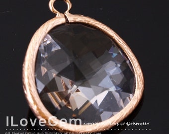 50% OFF Clearance// NP-1523 Rose Gold Plated, Clear, Glass, Big Pendant, 1pc / Framed glass, Glass pendant