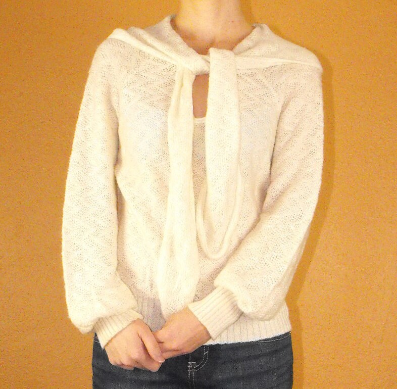 Ivory Keyhole Vintage Sweater Sailor Collar Open Knit by soulrust