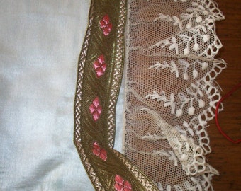 1 yard of french antique gold/deep rose trim, yardage