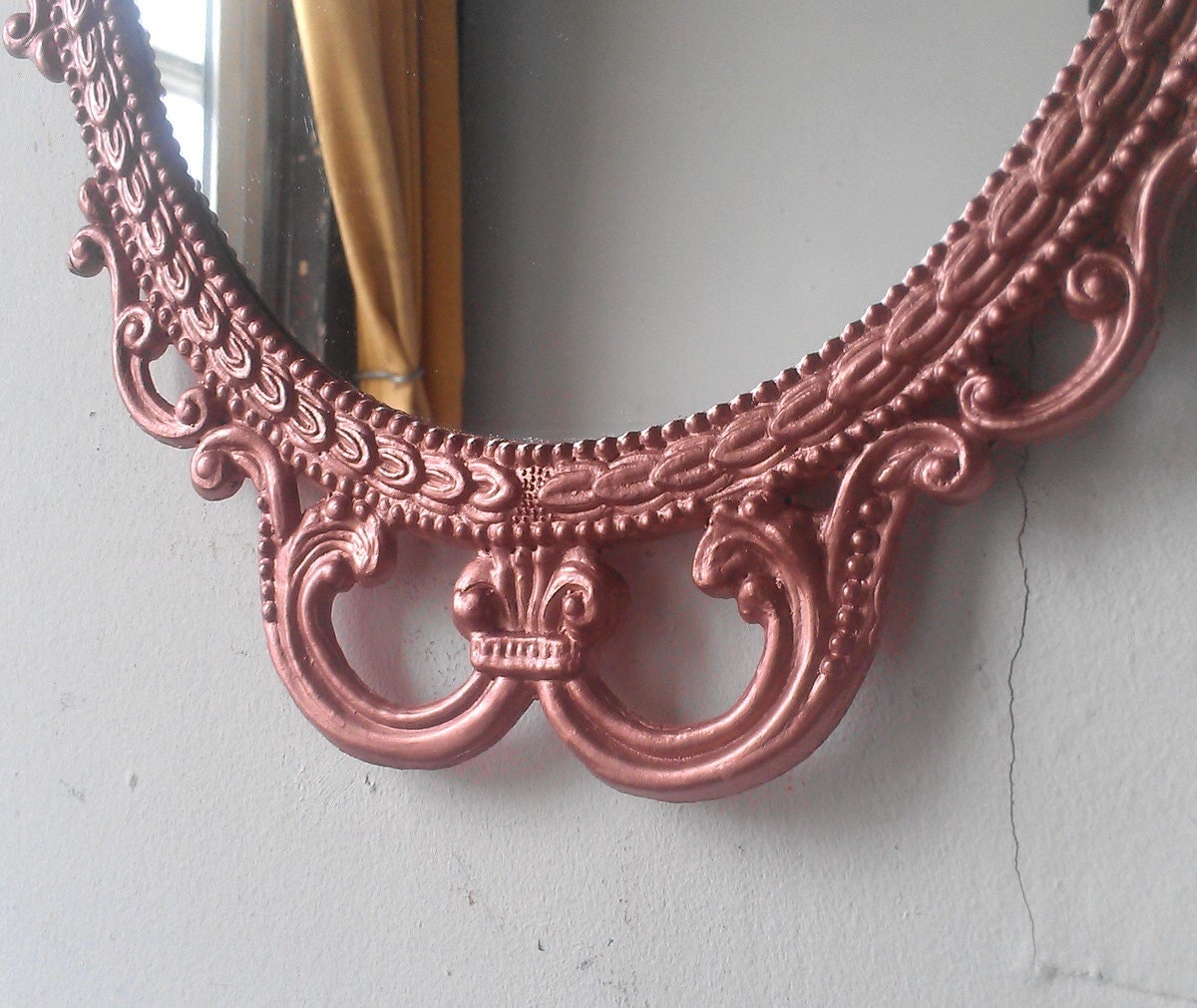 Rose Gold Wall Mirror in Hand Painted Vintage Metal Frame 17