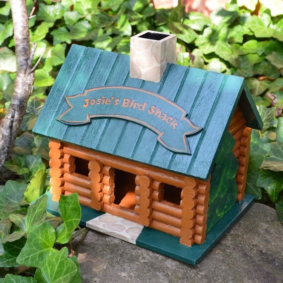 Hand Painted Personalized Log Cabin Birdhouse