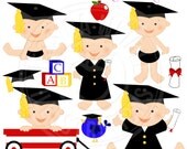 Graduation Baby Cute Digital Clipart - Commercial Use Ok - Baby Graduate, Graduation Clipart Il_170x135