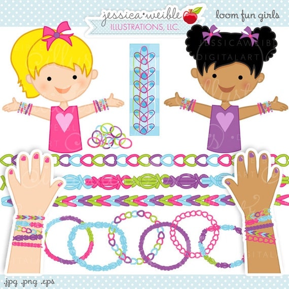 Loom Fun Girls Cute Digital Clipart - Commercial Use OK - Rubber Band Bracelet Clipart - Mermaids - Girls Craft Graphics Il_570xn