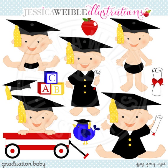 Graduation Baby Cute Digital Clipart - Commercial Use Ok - Baby Graduate, Graduation Clipart Il_570xn