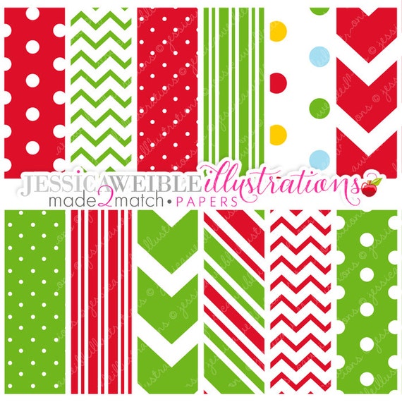 Christmas Babies Cute Digital Papers - Commercial Use OK - Christmas Papers, Christmas Backgrounds , Red Chevron, Red & Green Papers Il_570xn