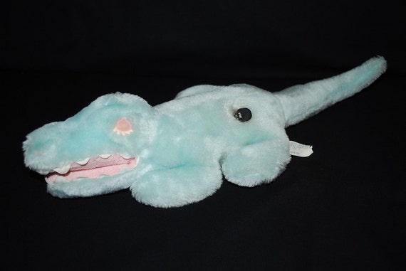 Vintage Aqua Plush Musical Alligator 17 Length Eden