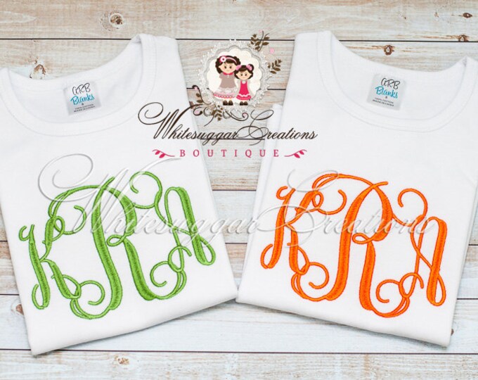 Girls Monogrammed Shirt - Large Elegant Monogram Embroidered Shirt - Custom Personalized Kids Shirt
