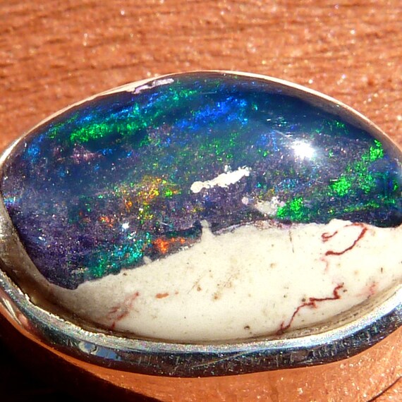 blue Mexican fire opal pendant small handmade gemstone