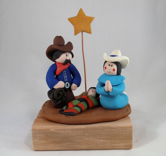 Western Cowboy Handmade Christmas Nativity Set