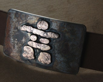Inuit Art Inukshuk Belt Buckle Hand Forged Rustic Bronze Hypoallergenic Stainless Steel Signed Original Belt Buckle fits 1.5" Belt for Jeans