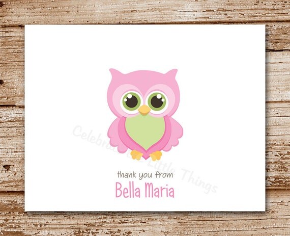 Set of 8 Baby Owl Note Cards, Notecards | Personalized Stationery | Thank You Cards | Color Choices Il_570xn