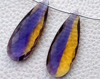 AMAZING Superb Amazing Matched Pair, 40x15mm Long, AMETRINE Quartz Elongated Faceted Pear pair.Low Price