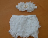 White Lace Bloomer Set-Diaper Covers-Lace Ruffle with Matching White Hair Bow Il_170x135