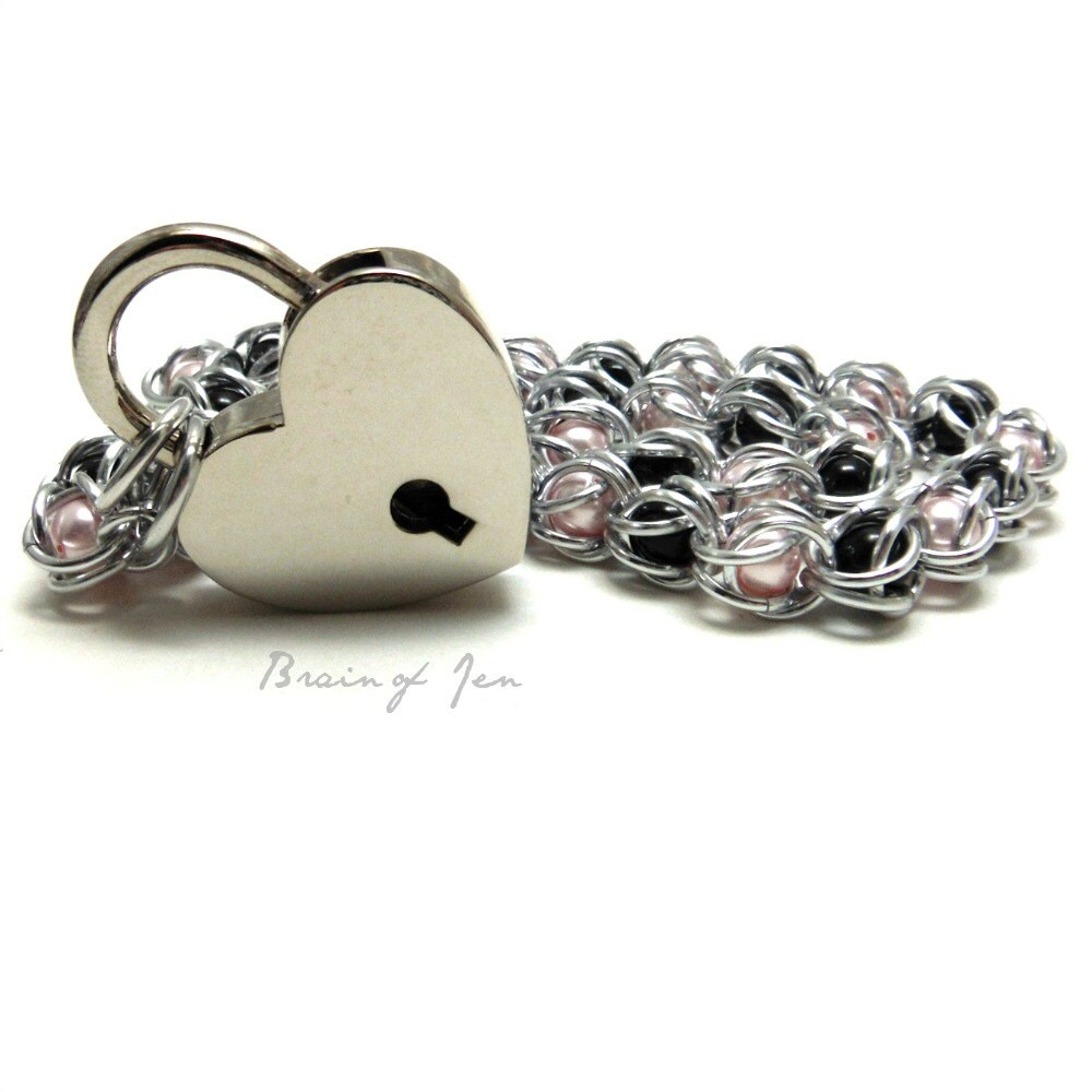 Locking Day Collar Pink and Black Captive Pearls by BrainofJen