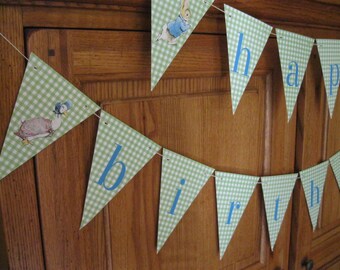 Peter Rabbit, Birthday Party, "Happy Birthday", Banner, Decoration, Garland, Party, Printable, DIY, INSTANT DOWNLOAD, Green