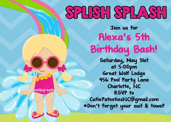Pool Party Birthday Invitation - Printable or Printed - Water Slide Birthday Party Invitations - Indoor Pool Party Invite for Twins Siblings Il_570xn