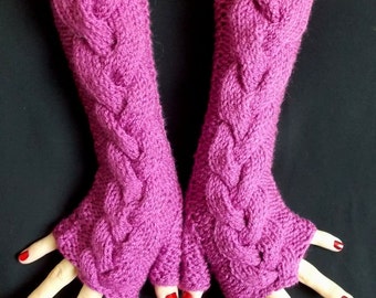 Pink Fingerless Gloves Orchid Cabled Acrylic Wrist Arm Warmers