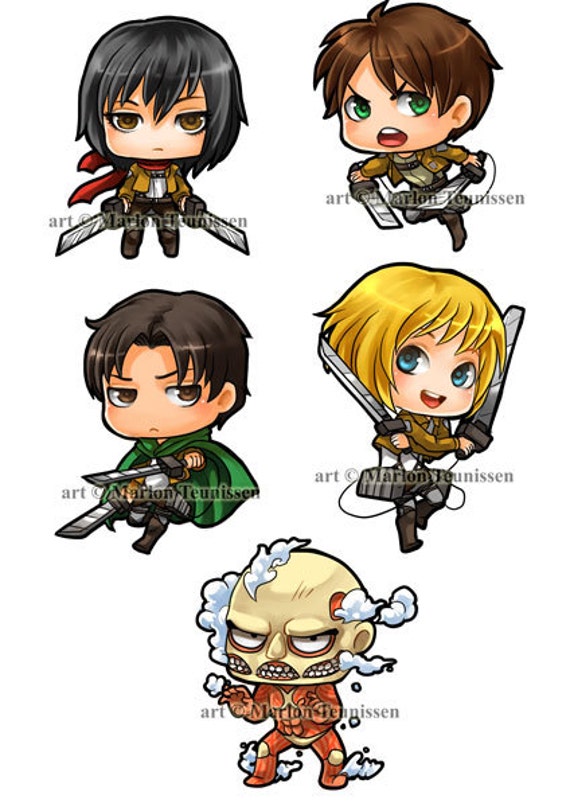 Attack on Titan Sticker set of 5 by dreamchaserart on Etsy
