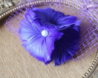 Feather flower with clip and pin back 1 pieces listing purple color