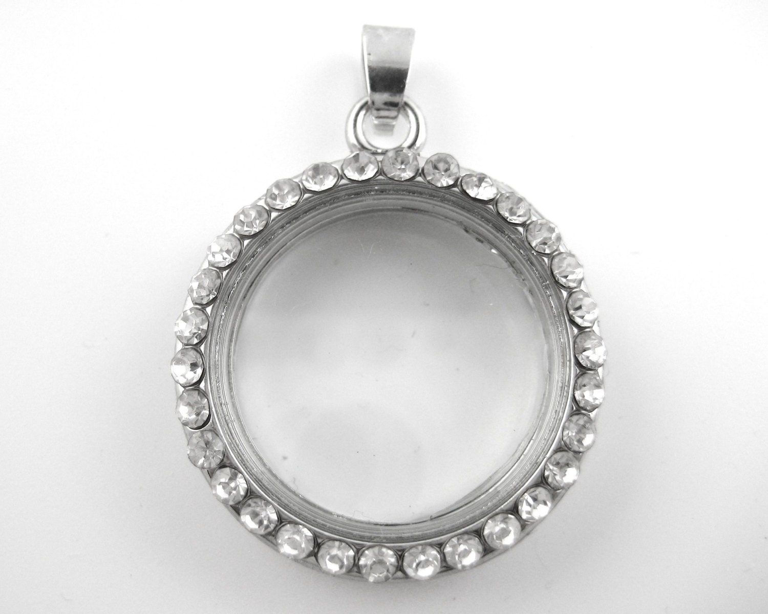 4pcs Floating Locket Pendants 30mm Rhinestone Locket Clear