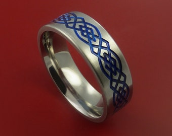 Titanium Celtic Band Infinity Design Ring Any Size 3 to 22 Blue, Red. Green, Black Inlay