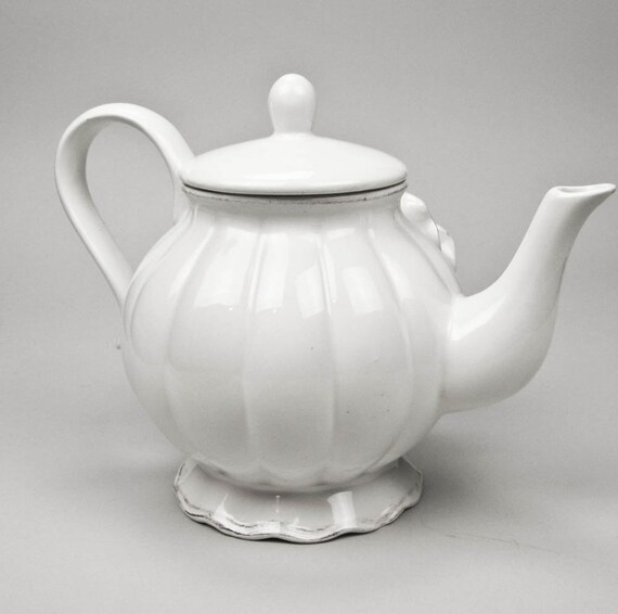 Large White Vintage Ceramic Teapot with Large Ceramic Flower