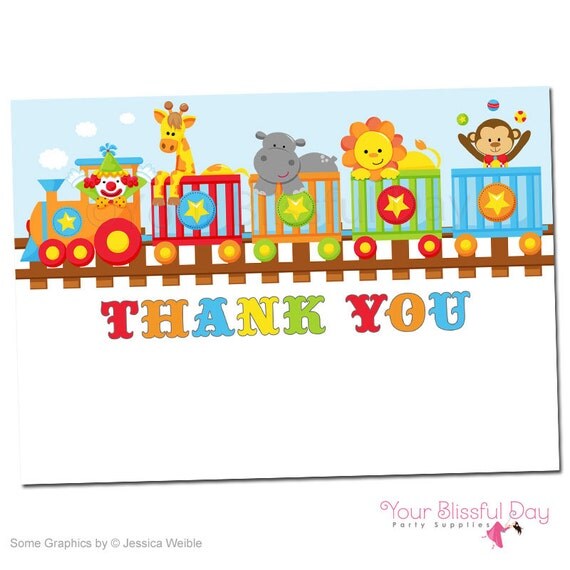 PRINTABLE Circus Train Baby Shower Thank You Cards #203 Il_570xn