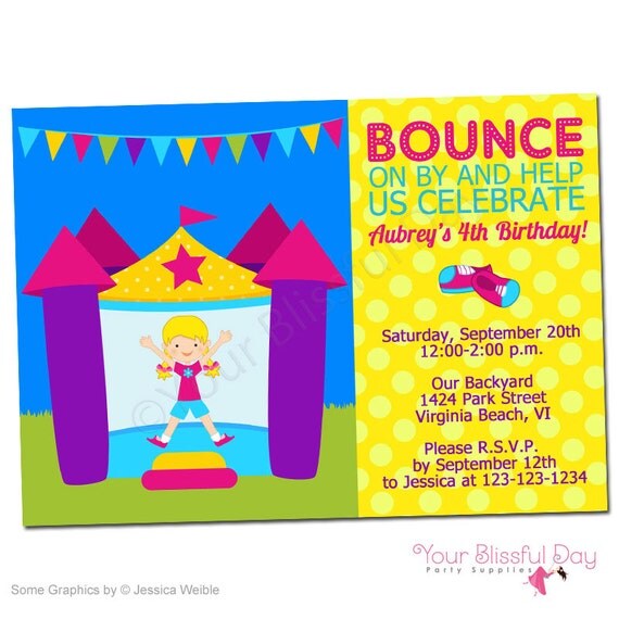 PRINTABLE Girl Bounce House Party Invitation #508 Il_570xn
