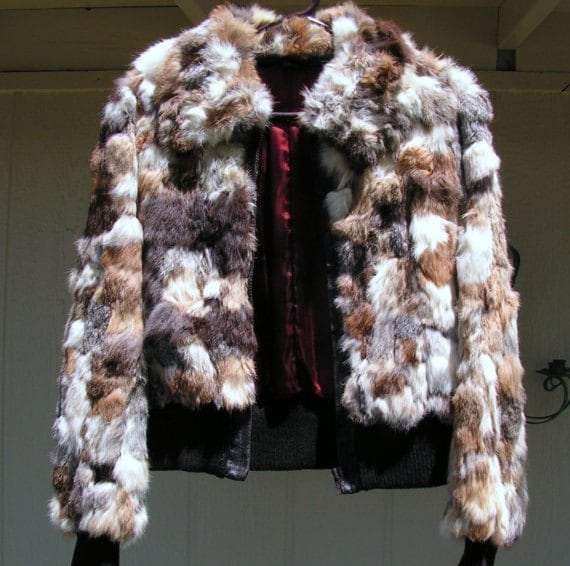 Vintage Patchwork rabbit fur coat/jacket Size M