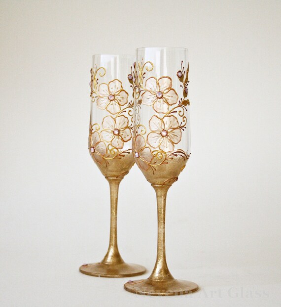 Crystal Wedding Glasses Hand Painted Glasses Champagne