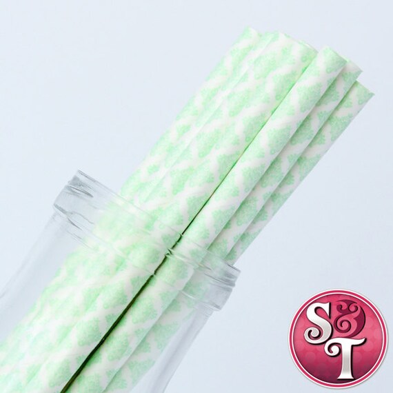 Damask Mint Green Party Paper Straws - Cake Pop Sticks - Pixie Sticks - Qty 25 Il_570xn