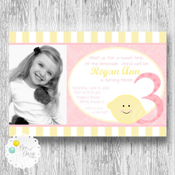 Pink Lemonade Invitation for Birthday Party or Baby Shower - Girls DIY Printable Photo Invite by BeeAndDaisy Il_570xn