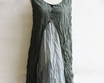 D6, Two Tone Two Layers Sleeveless Jade Green Cotton Dress