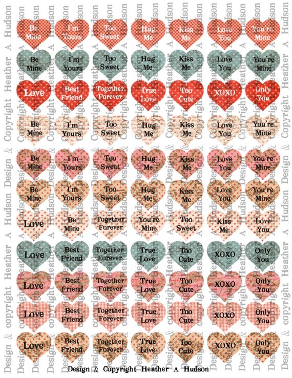 Conversation Hearts  VintageValentine's Day Valentine tags Digital Collage sheet Printable