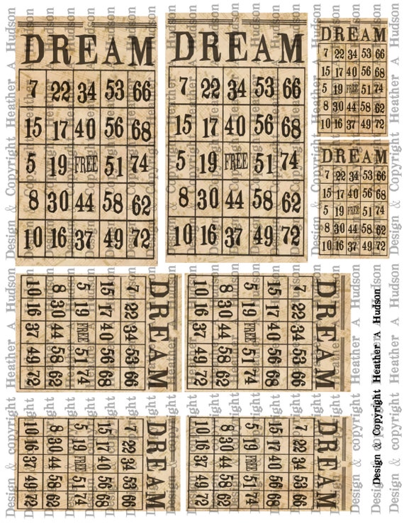 Vintage "Dream" Bingo cards Ivory Music Digital Collage sheet Printable