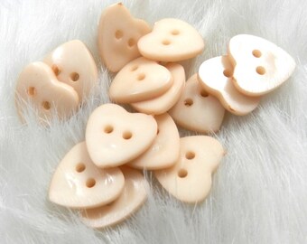 20 Blanched Almond Colored Heart Buttons, Plastic, 2-hole, Sewing, Embellishments, Garment, Trim, Hair Accessories, Beige, Size 14mm