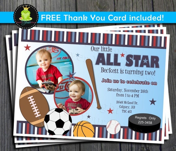 Sports Birthday Invitation - FREE Thank You Card included Il_570xn