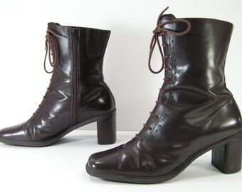 ankle boots womens 7 B M brown boots zipper heeled booties leather square toe