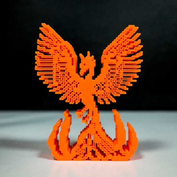 Neon 8 Bit Phoenix 3D printed geek desk toy by blackbirdandpeacock
