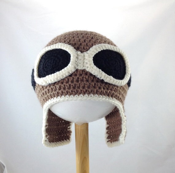 Crocheted baby aviator hat vintage baby motorcycle helmet