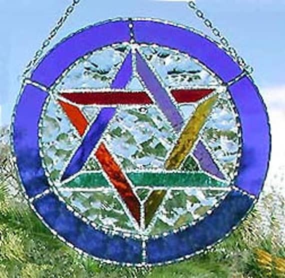 Stained Glass Suncatcher Jewish Star of David Judaica Sun
