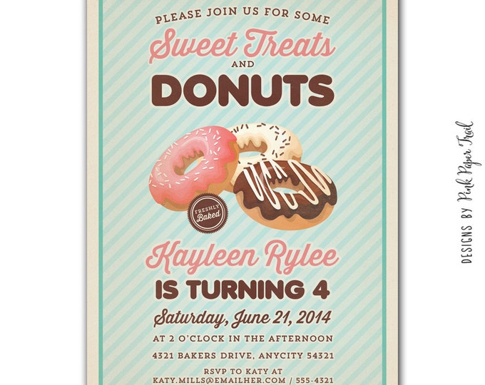 Vintage Donut Party Invitation, Sweet Treats and Donut Party, I will customize for you, Print your own
