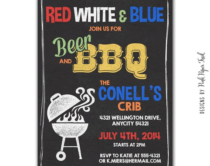 BBQ Party Invitation, Chalkboard Style, Customizable Printable Invitation